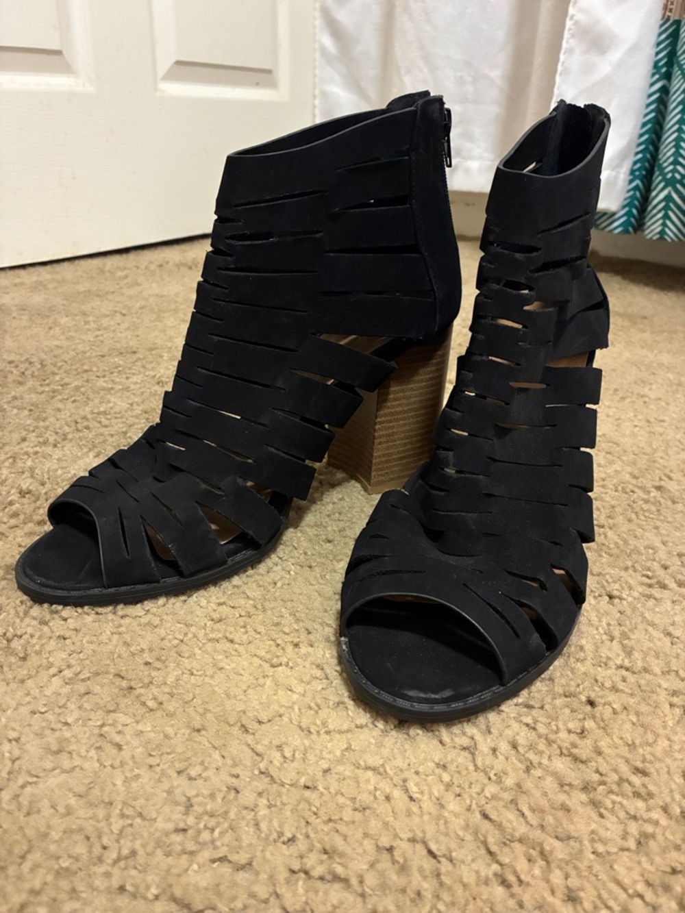 Rue21 Black Strappy Peep-Toe Block Heels